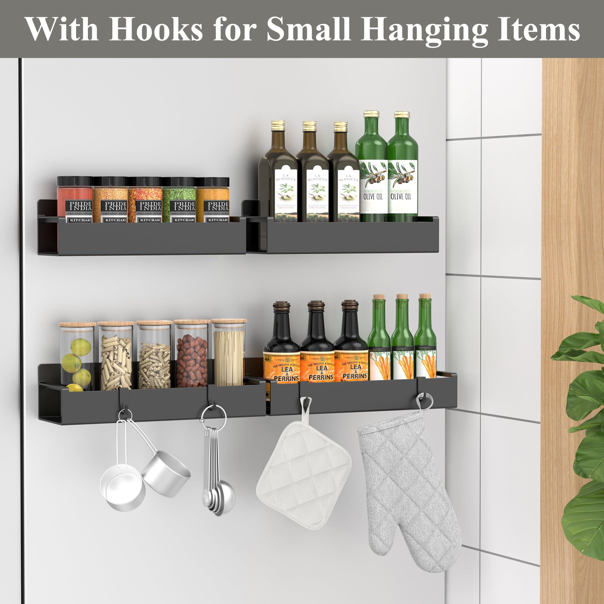 HuggieGems black spice rack on refrigerator door keeps spices organized