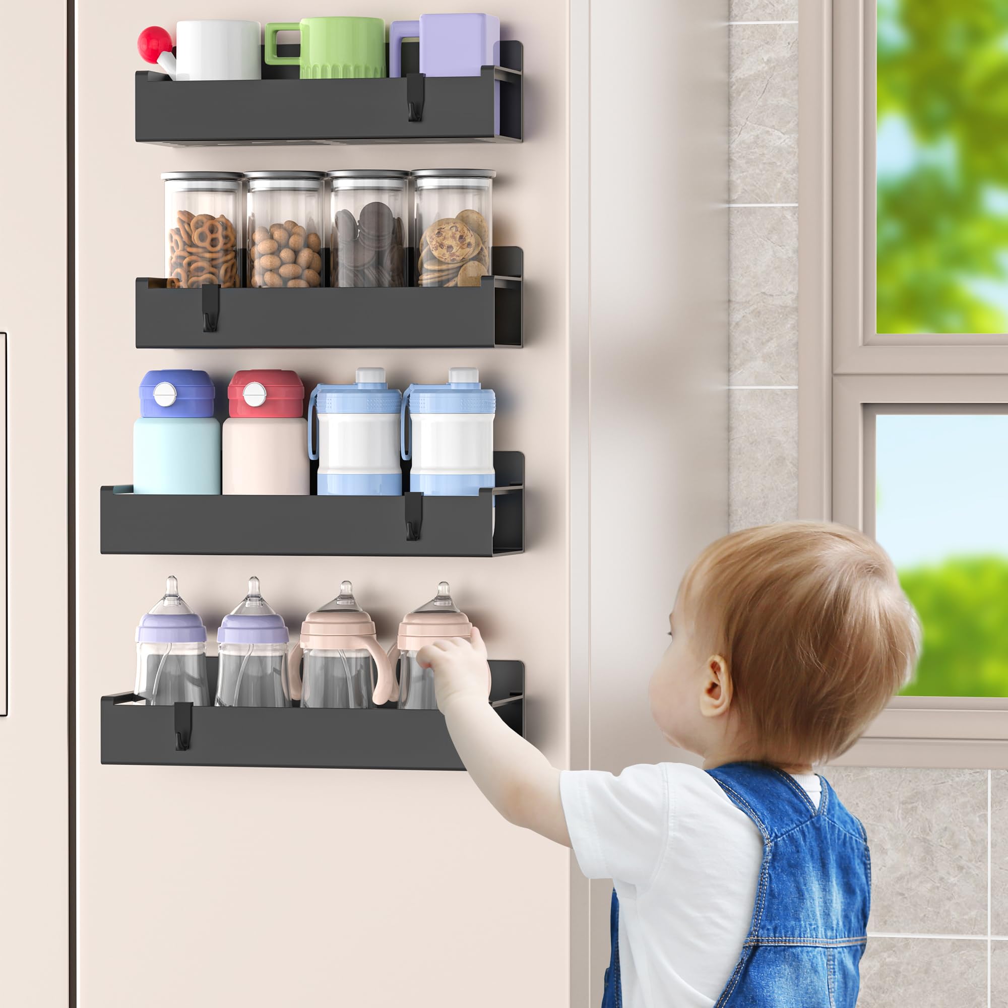 HuggieGems easy-access spice rack lets you grab jars without stretching.