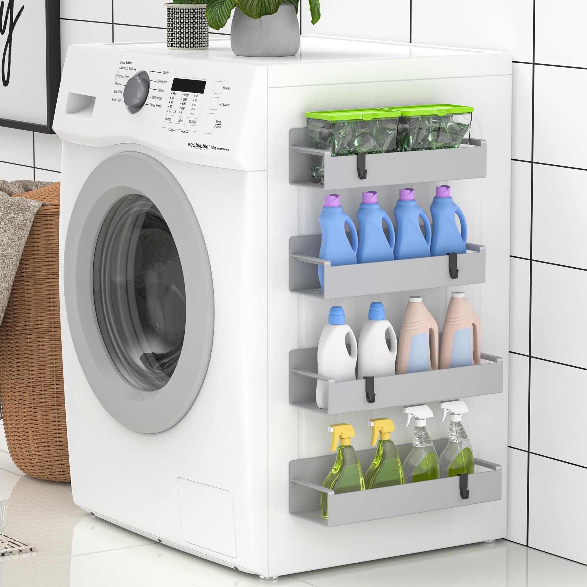 HuggieGems space saving side storage on refrigerator declutters countertops.