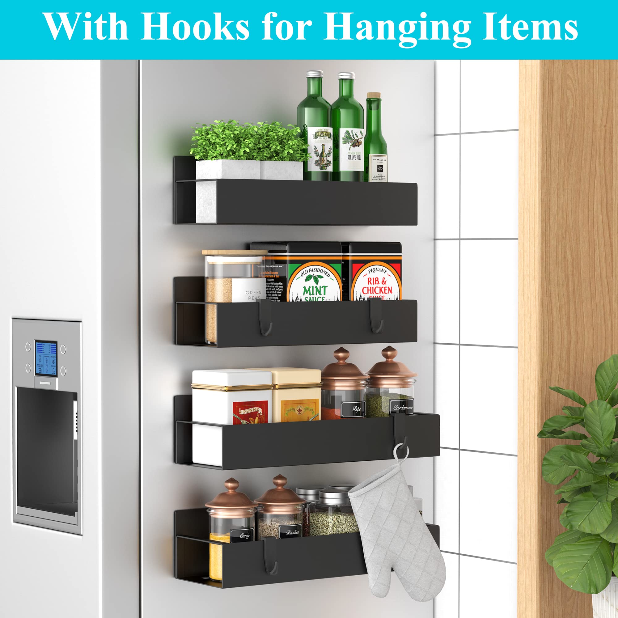 HuggieGems four-pack magnetic rack keeps spices visible and within reach.