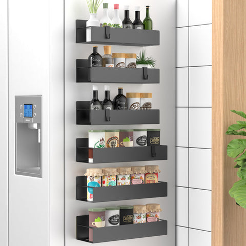HuggieGems magnetic spice rack on fridge door for quick access to seasonings.