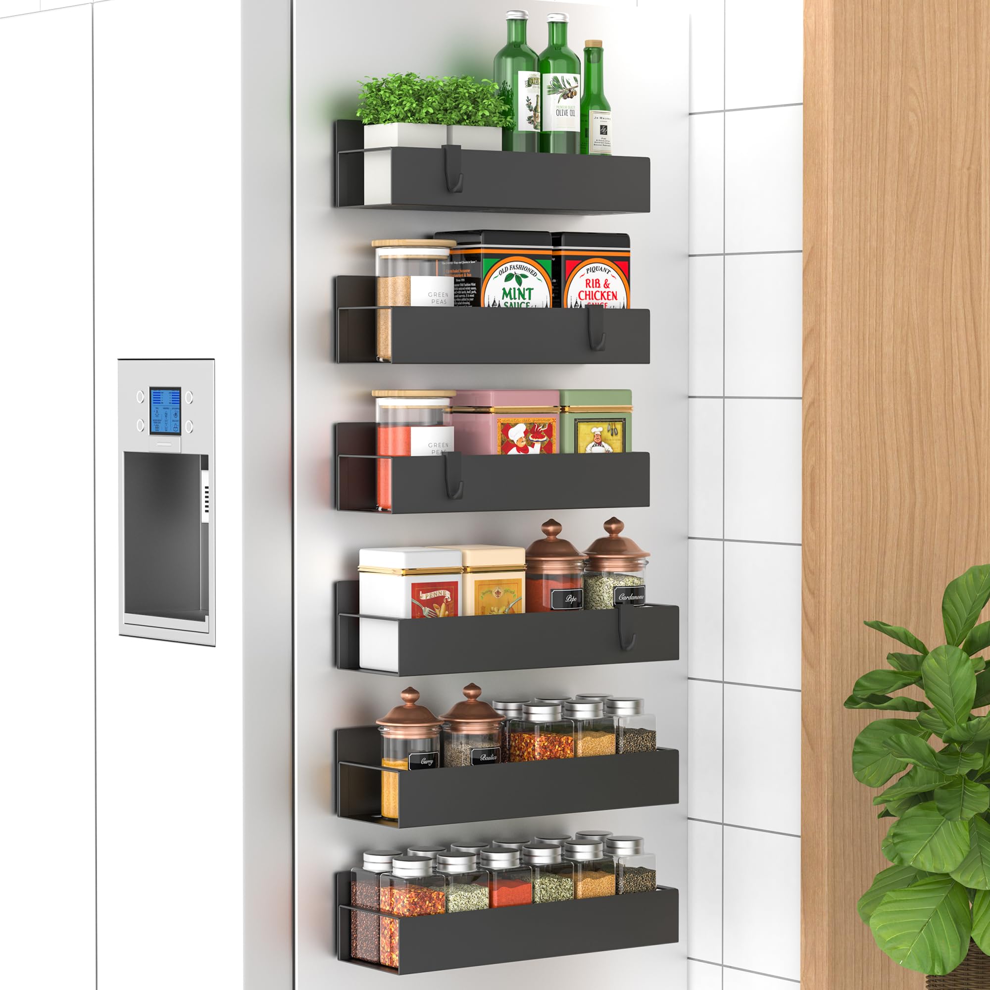 HuggieGems magnetic spice rack 6-pack main view shows compact kitchen organization
