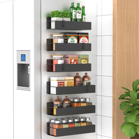 HuggieGems magnetic spice rack 6-pack main view shows compact kitchen organization
