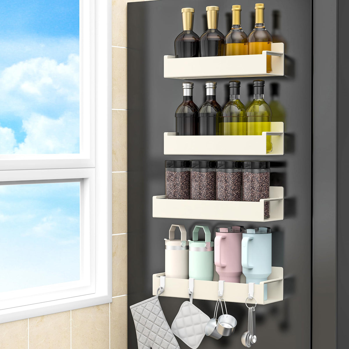 HuggieGems magnetic spice rack on fridge door for quick access