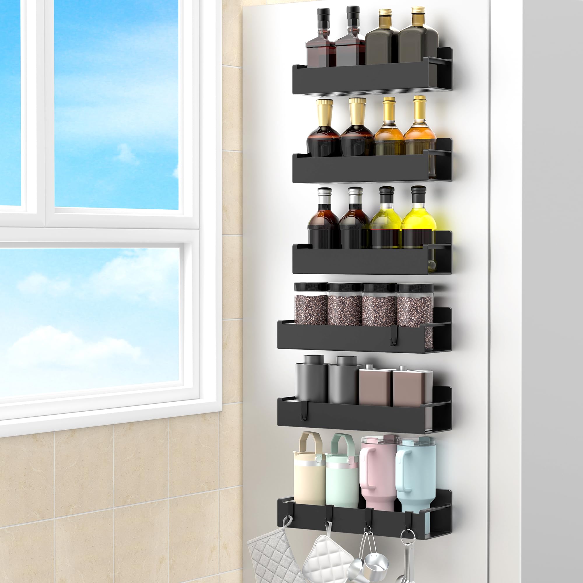 HuggieGems magnetic spice rack on fridge side for easy access while cooking