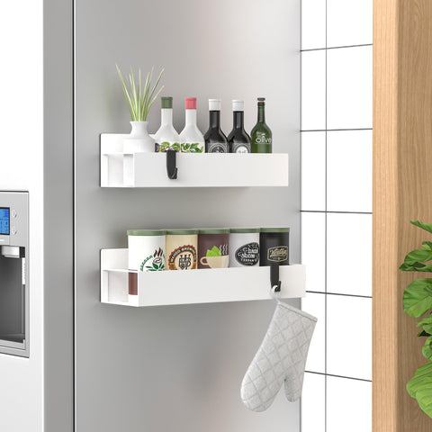 HuggieGems magnetic spice rack on refrigerator side for easy access and space saving.