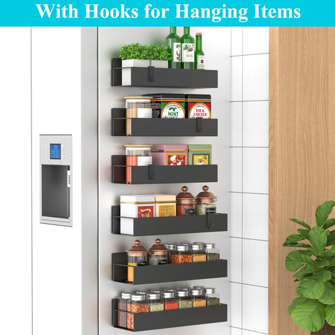 HuggieGems magnetic spice rack side-mount demonstrates fridge-door attachment for easy spice access
