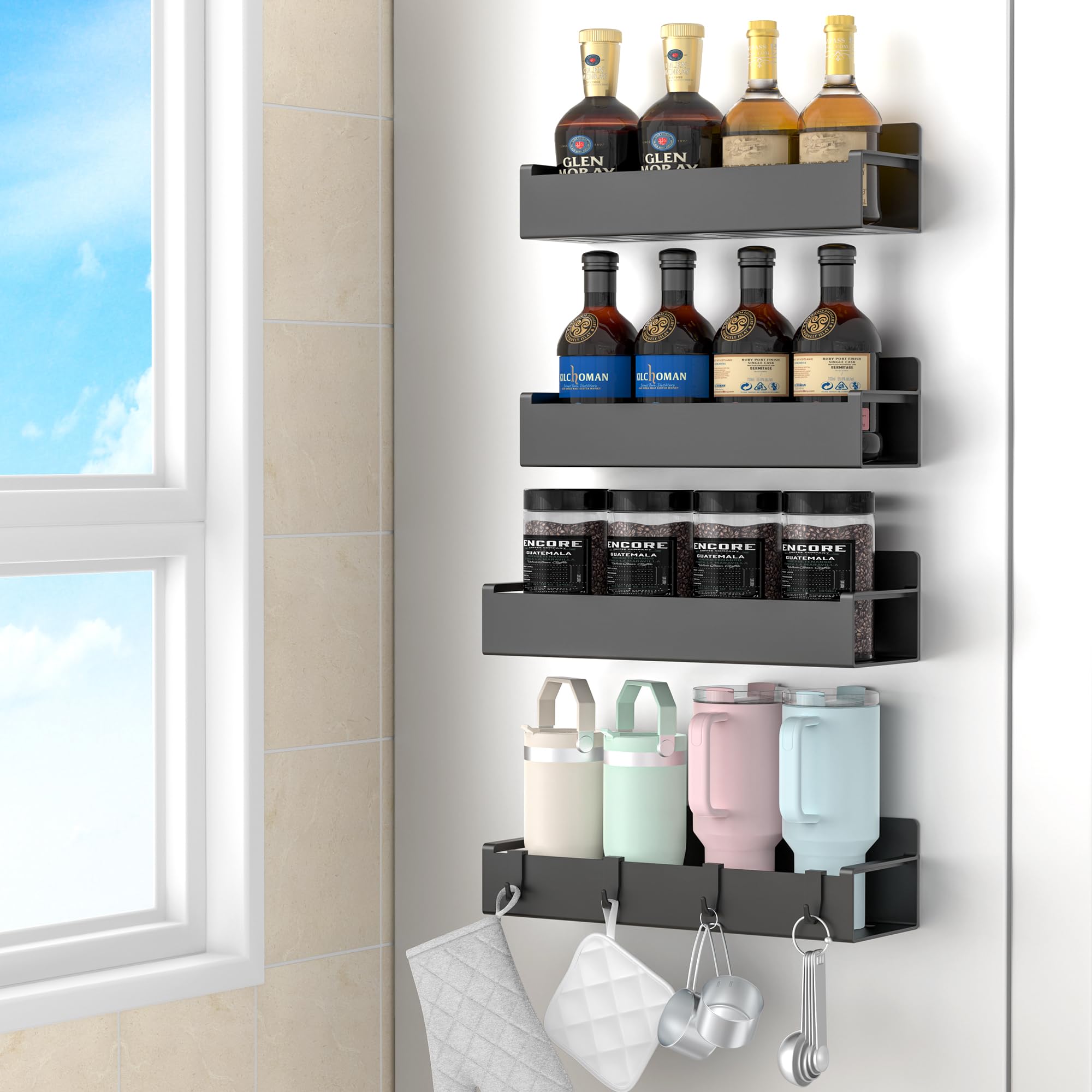 HuggieGems magnetic spice rack side mount on fridge for quick spice access