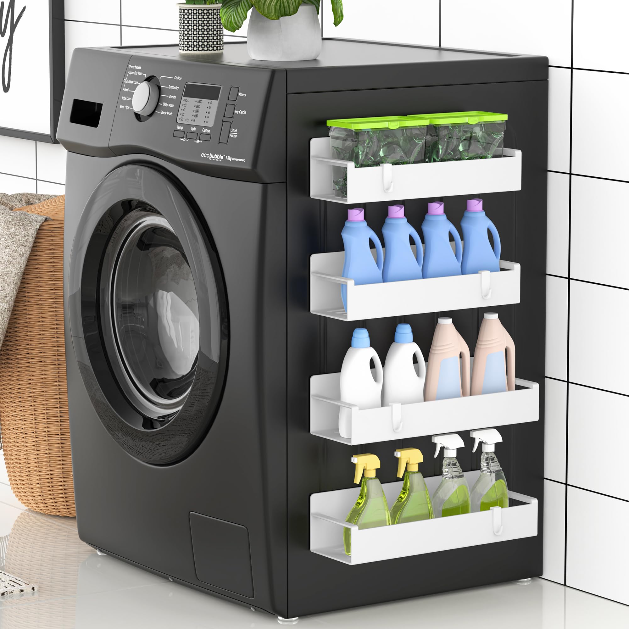 HuggieGems spice rack on a kitchen wall maximizes space and order.