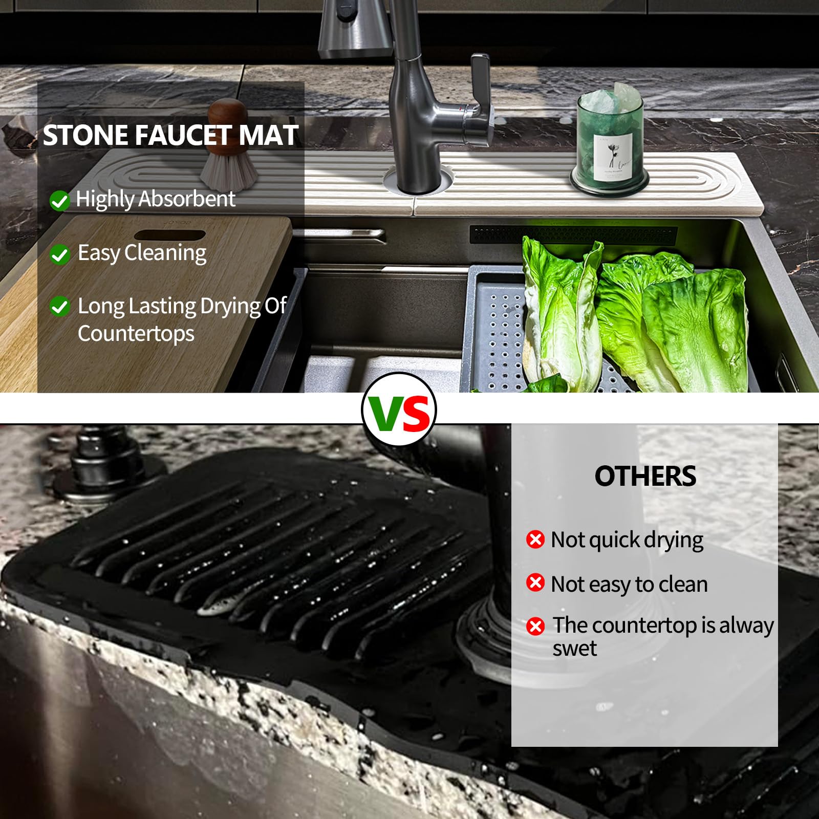 HUHAYUYA Stone Faucet Mat bathroom-application complements vanity and reduces moisture.