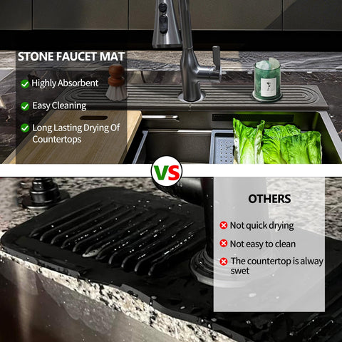 HUHAYUYA Stone Faucet Mat keeps counters dry and tidy after use.