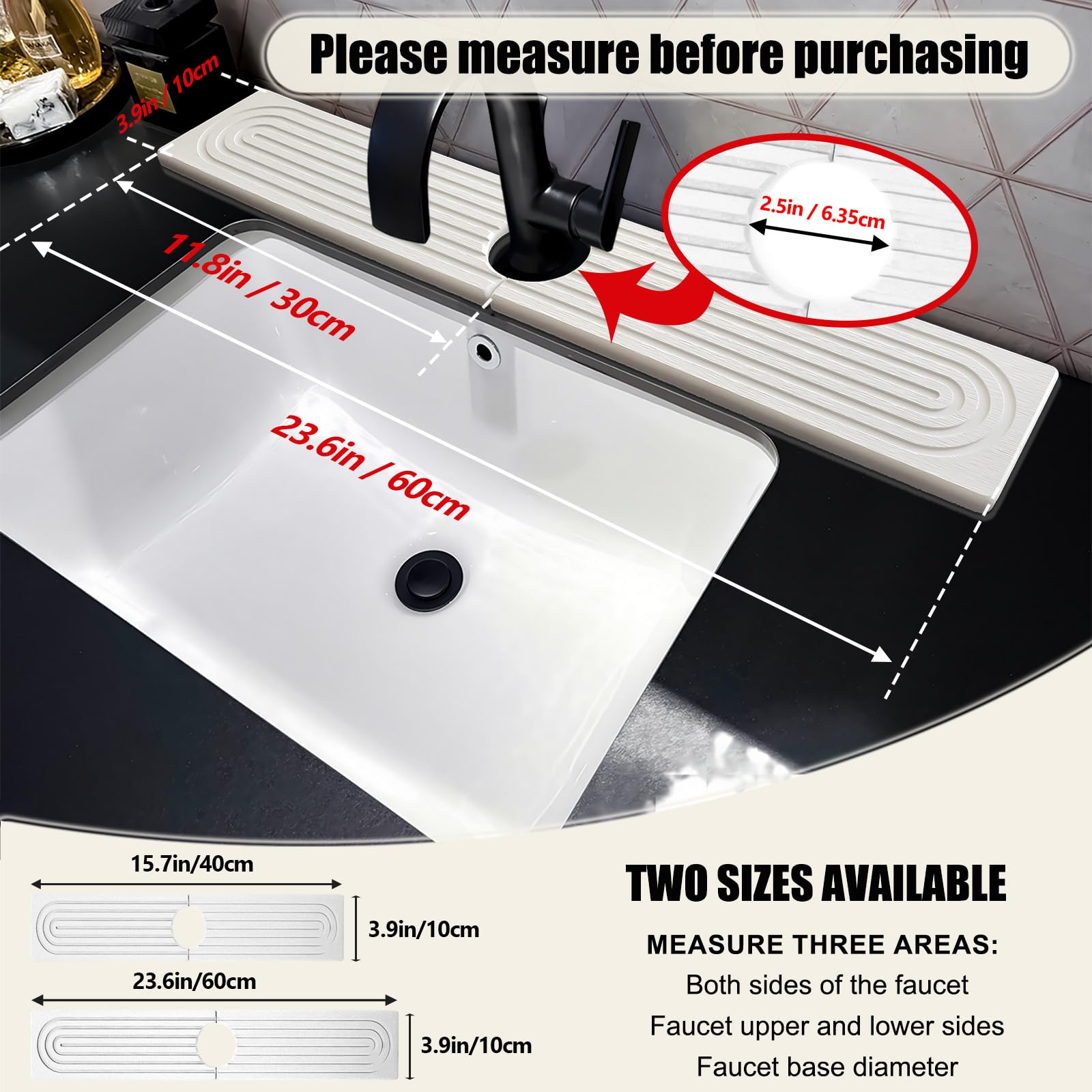 HUHAYUYA Stone Faucet Mat kitchen-setup beside sink with towels nearby.