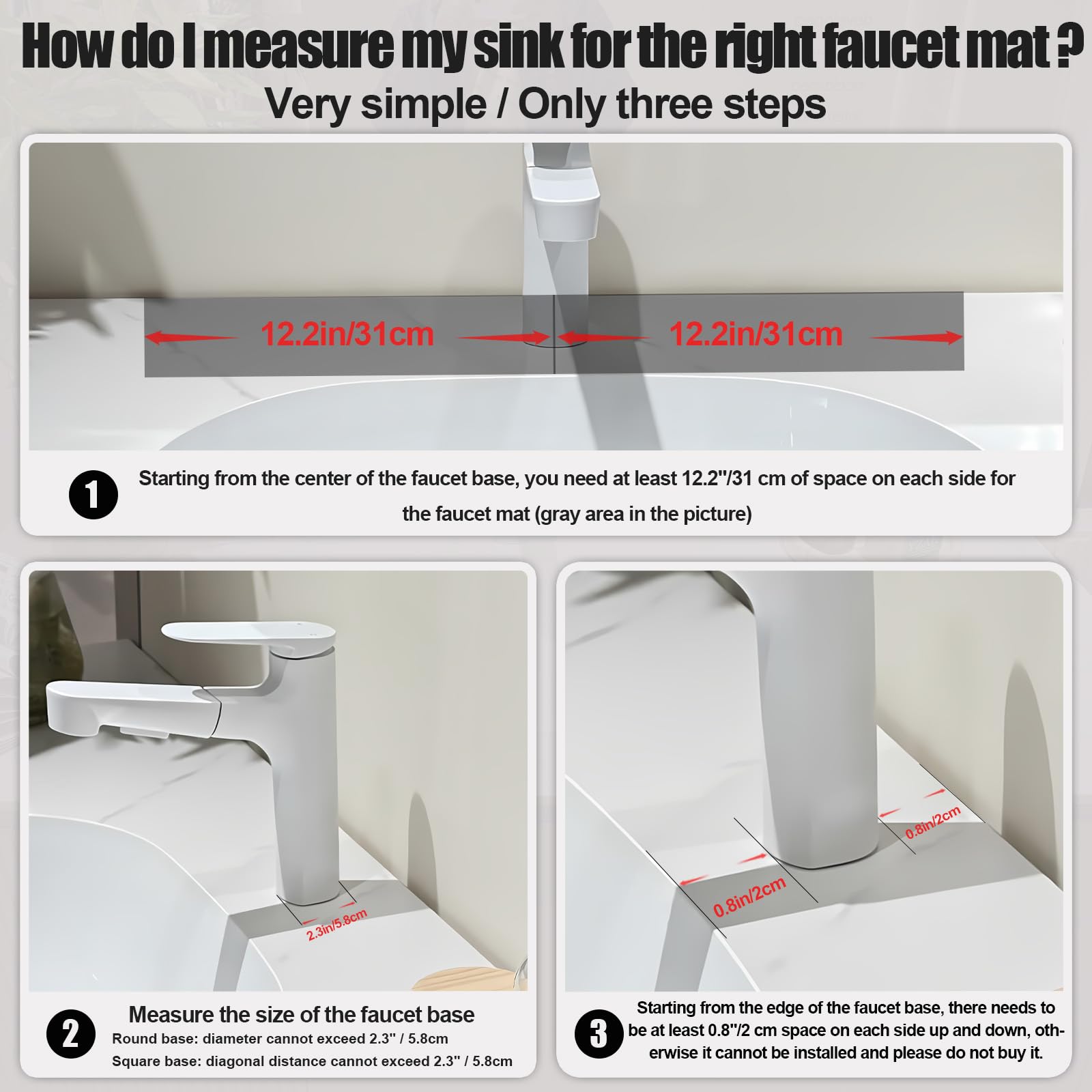 HUHAYUYA Stone Faucet Mat top-view displays clean white stone aesthetic.