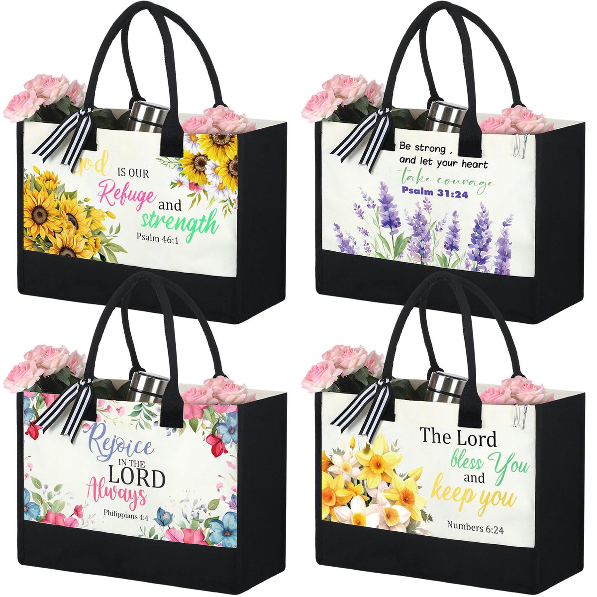 Huhumy bible tote bag four-piece set with flower design for daily faith reminders