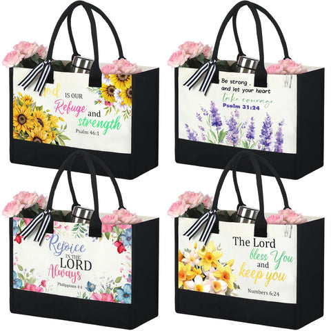 Huhumy bible tote bag four-piece set with flower design for daily faith reminders