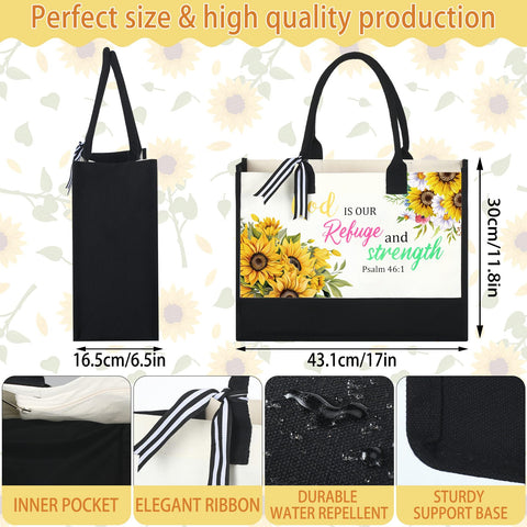 Huhumy black canvas tote with ribbon detail for church events and daily use