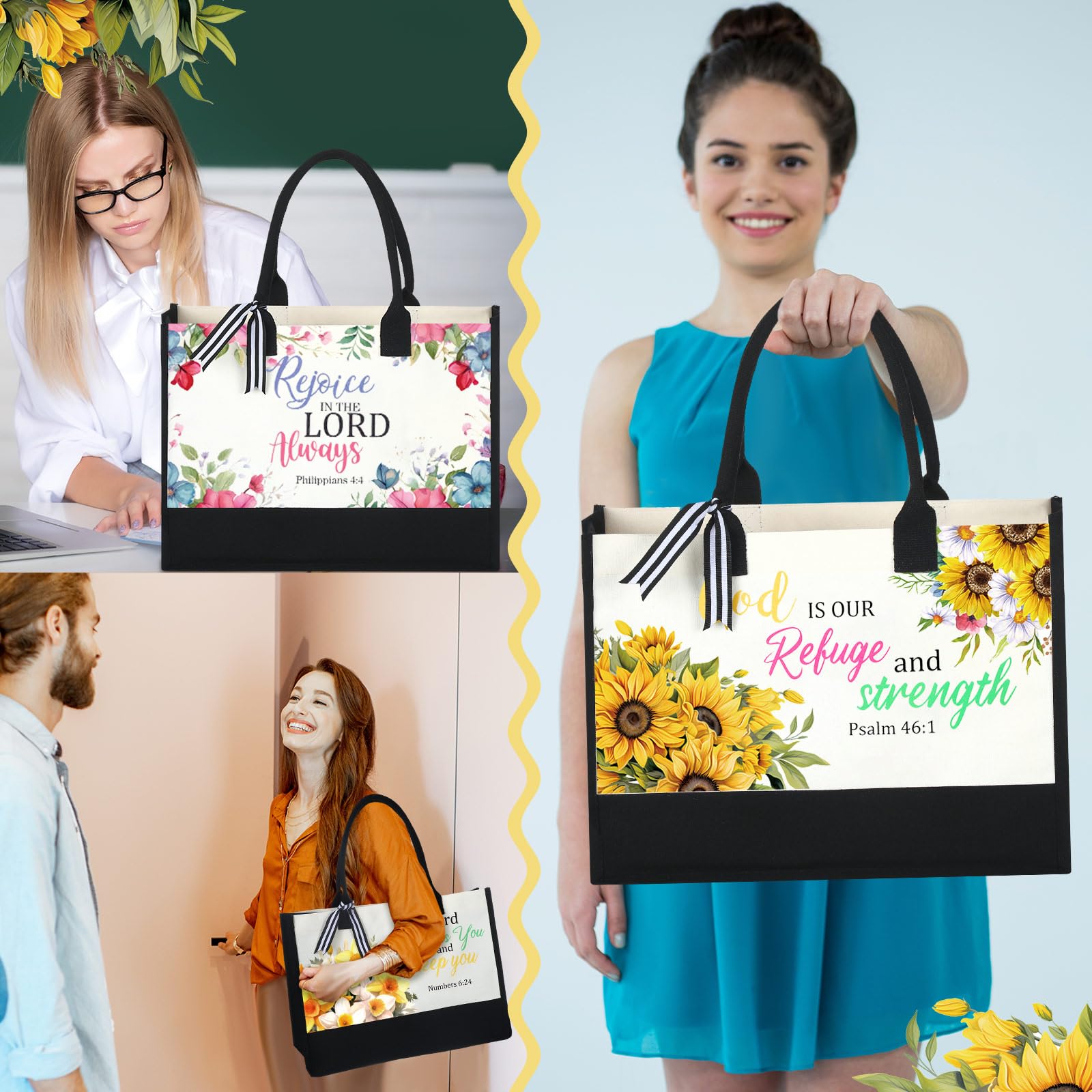 Huhumy church-event tote in black canvas, stylish choice for gatherings