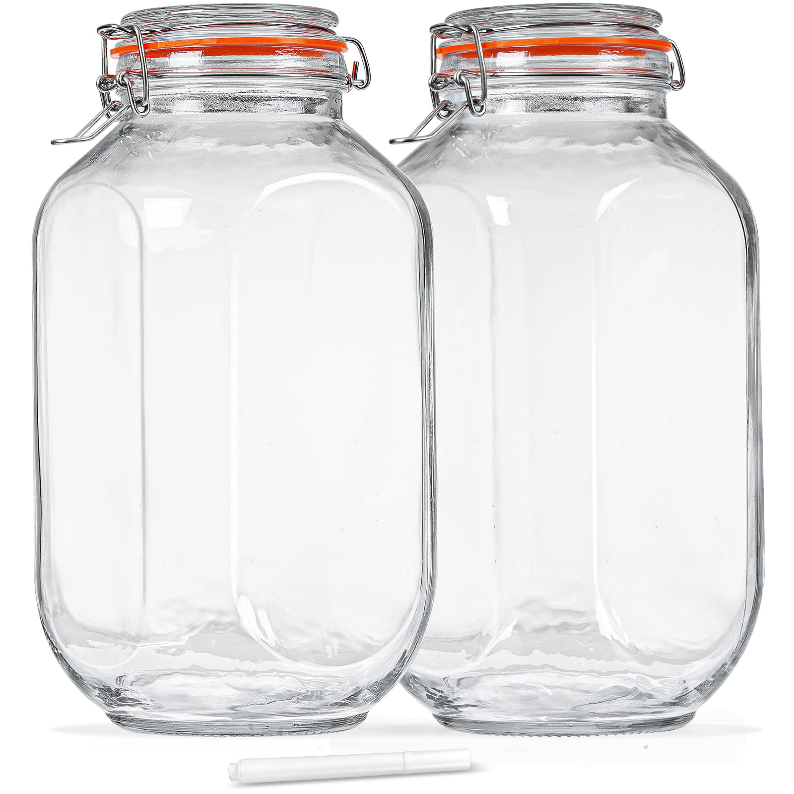 Huichuiero 1-gallon square glass storage jar with airtight lid for pantry organization.