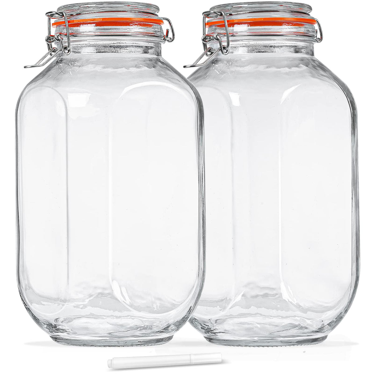 Huichuiero 1-gallon square glass storage jar with airtight lid for pantry organization.