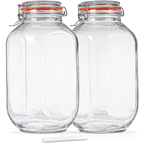 Huichuiero 1-gallon square glass storage jar with airtight lid for pantry organization.