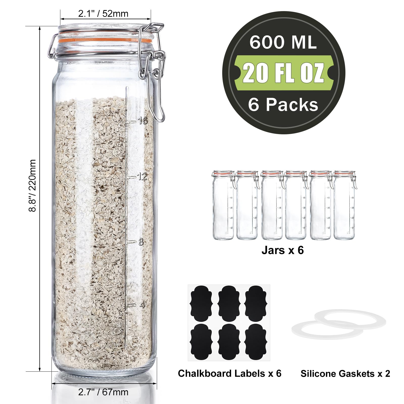 Huichuiero six-pack glass jar set for organized kitchen storage