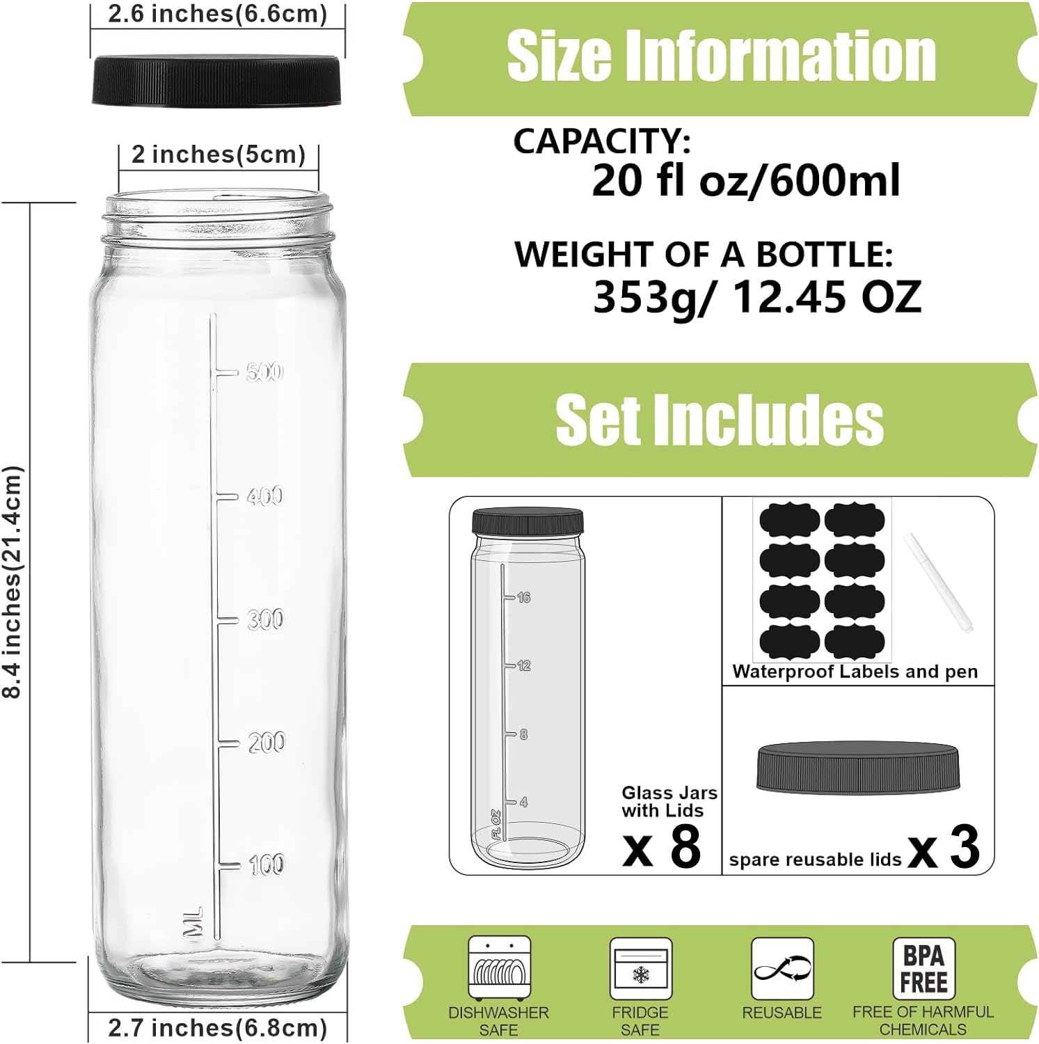 Huichuiero slender tall glass jar fits compact pantry storage.