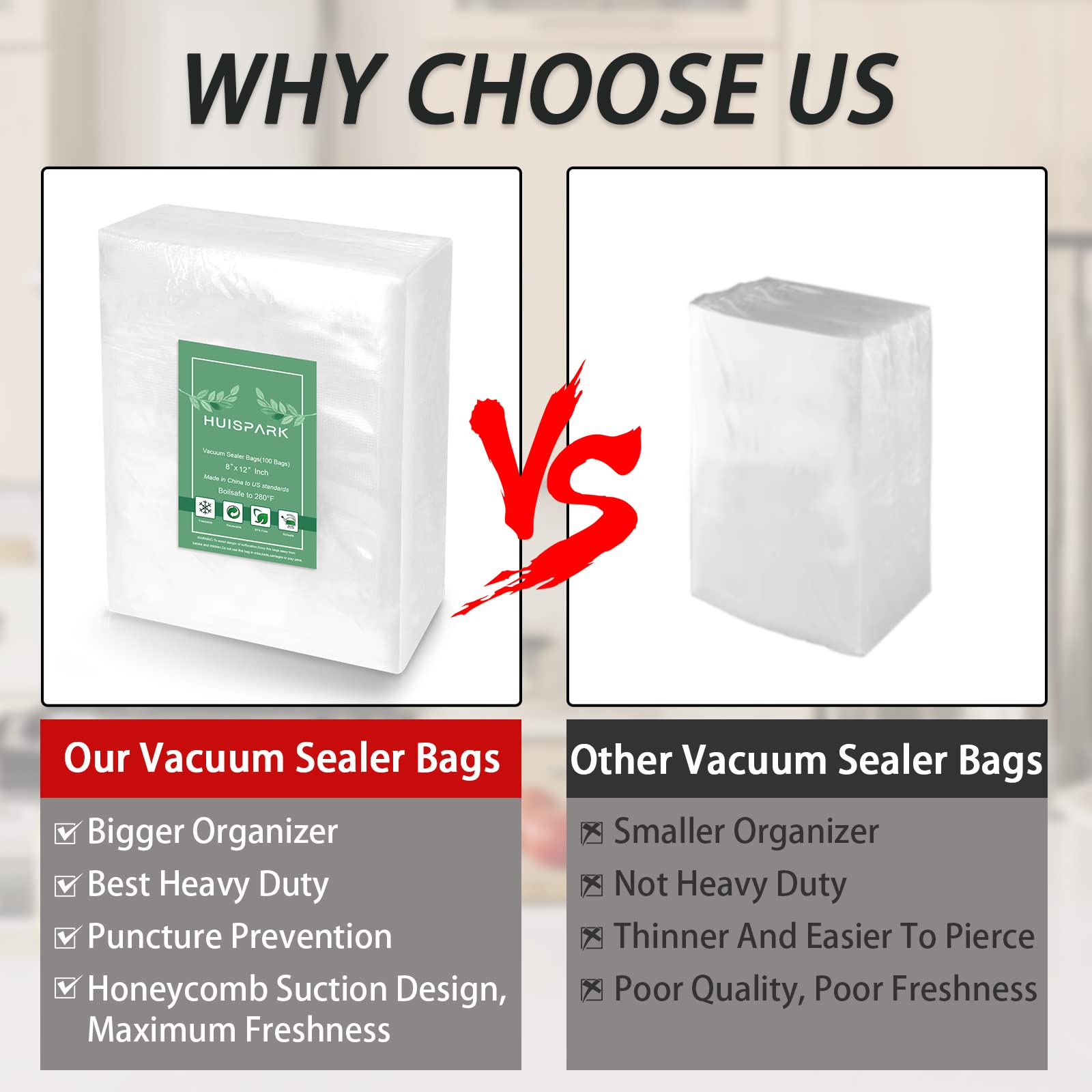 HUISPARK vacuum sealer compatible bags simplify sealing with clip machines.