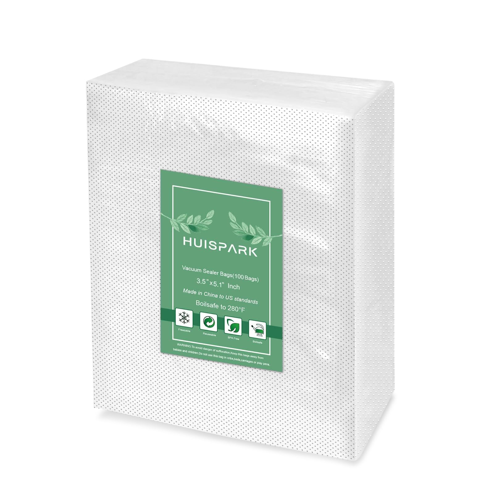 HUISPARK vacuum sealer bags 100pcs, pre-cut 3.5x5.1 inches for quick storage
