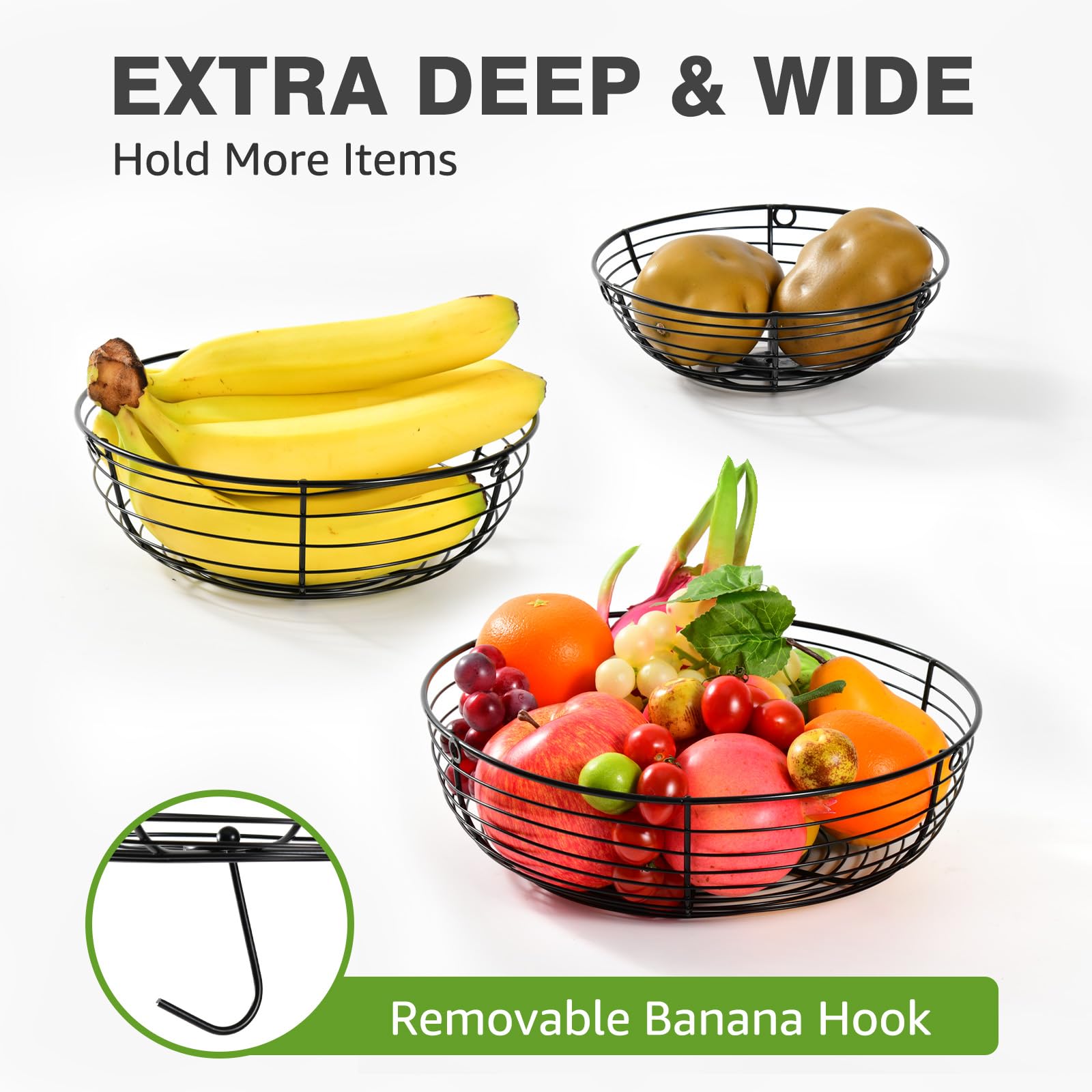 HULISEN 36-inch wire fruit basket showcasing sturdy construction