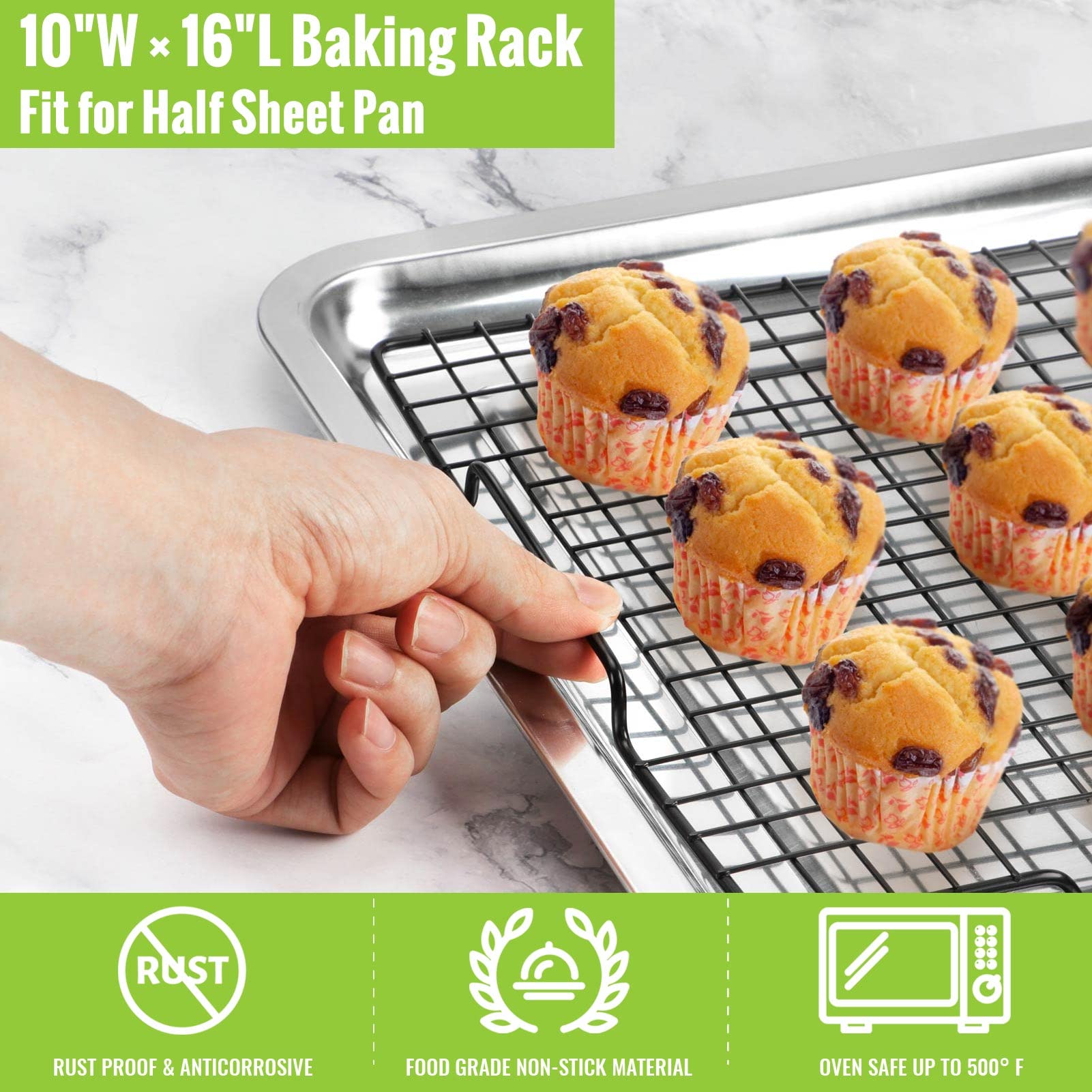 HULISEN cooling rack with dual handles for safe oven transfers.