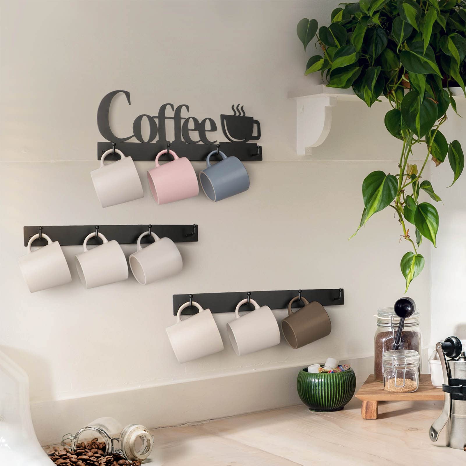 HULISEN easy-install mug hangers with included screws.