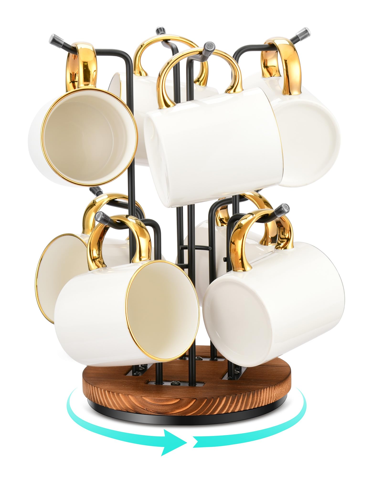 HULISEN 360° rotating mug tree base for easy access to large mugs