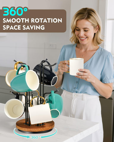 HULISEN mug tree with eight hooks for versatile countertop mug storage