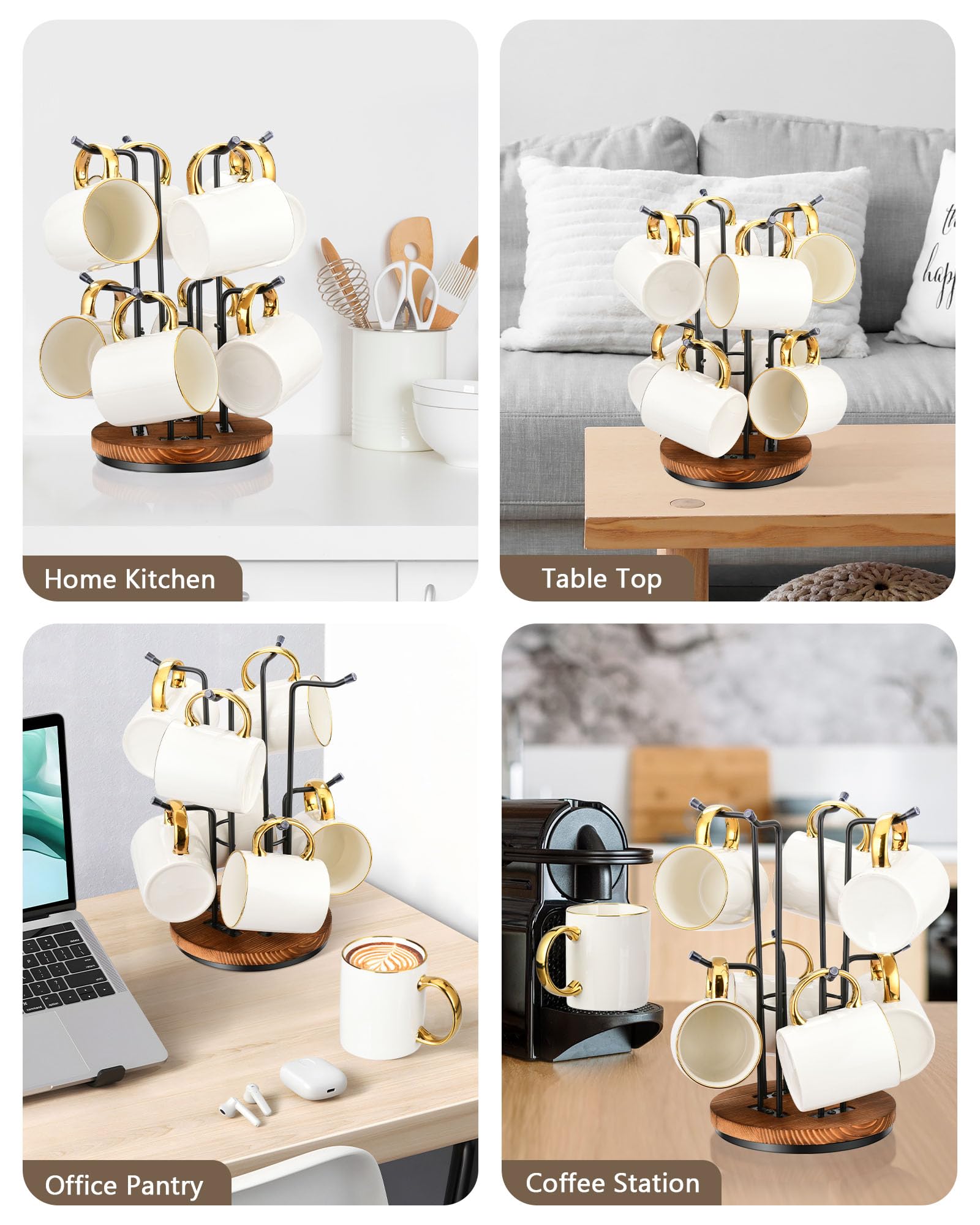HULISEN countertop mug rack fits kitchens, offices, and cafes