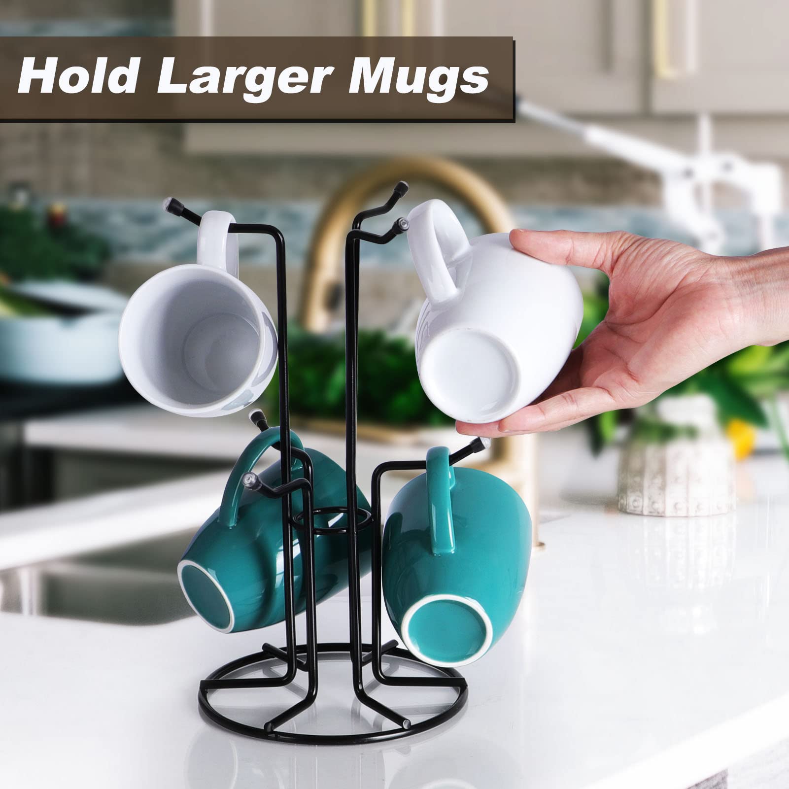 HULISEN mug-tree side view with six hooks for easy mug access