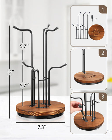 HULISEN mug tree saves countertop space for clutter-free kitchen.