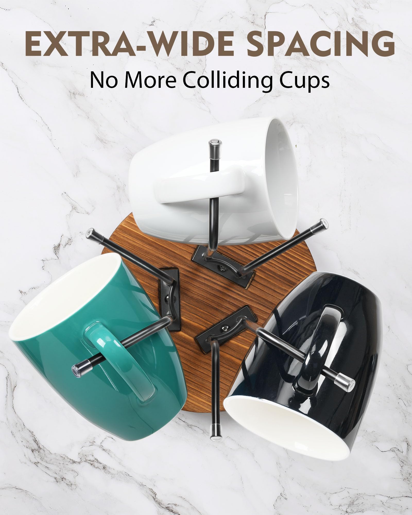 The HULISEN mug tree base features natural wood for rustic-modern appeal.