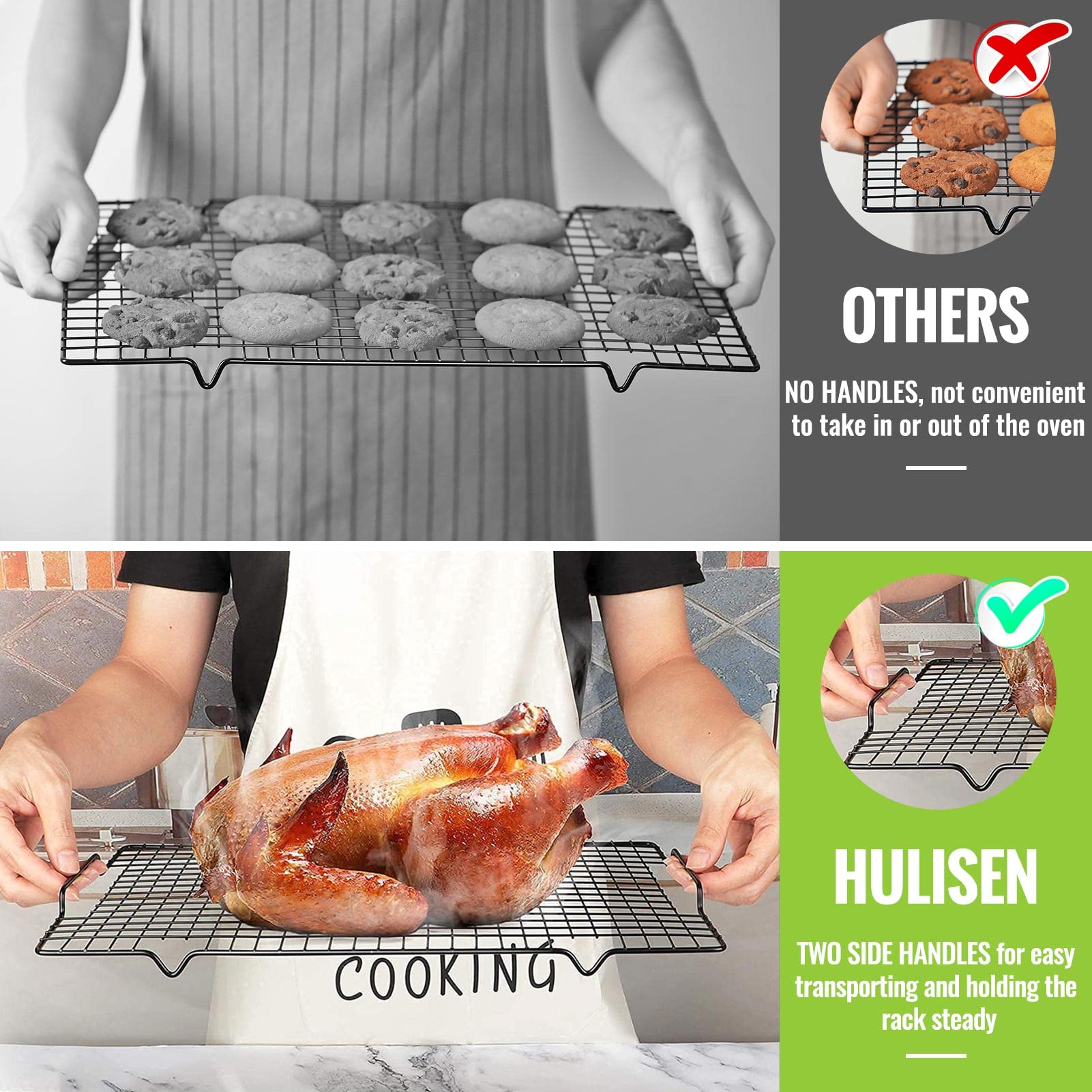 HULISEN nonstick wire rack for quick release and simple cleanup after baking.