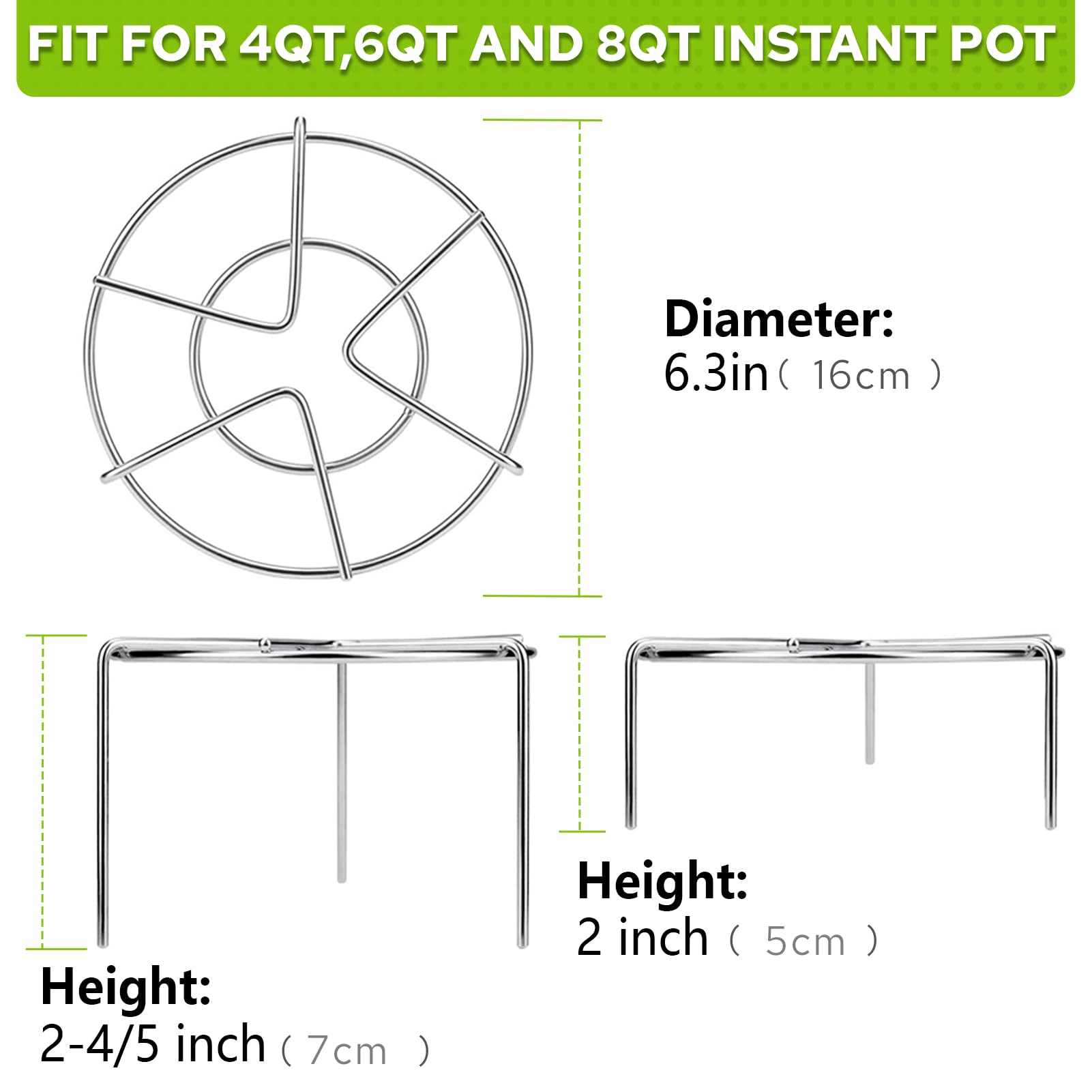 HULISEN 2-inch tall trivet fits compact pots for quick steam.