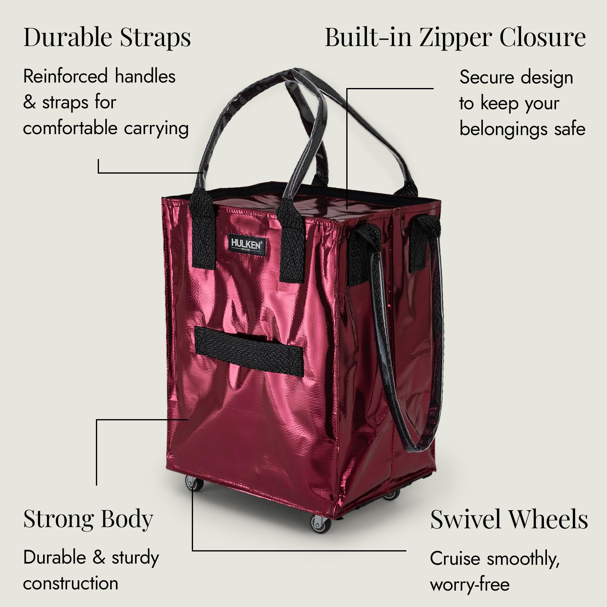 HULKEN medium-size bag dimensions 16x12x22 inches for groceries.