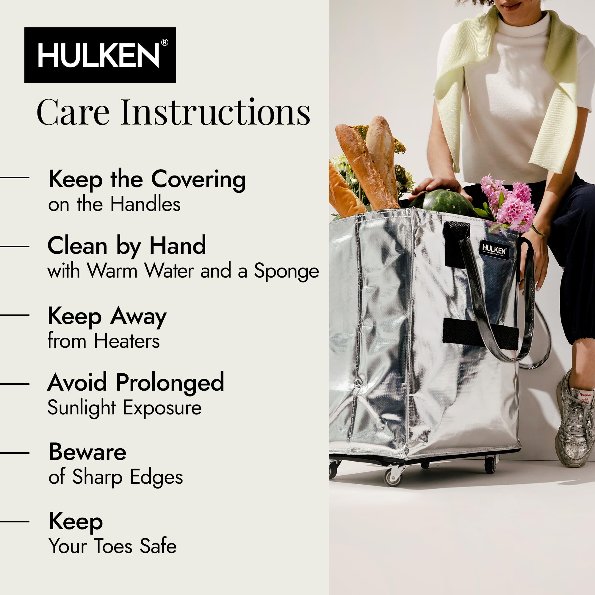 HULKEN multi-surface swivel wheels glide smoothly over curbs and carpets