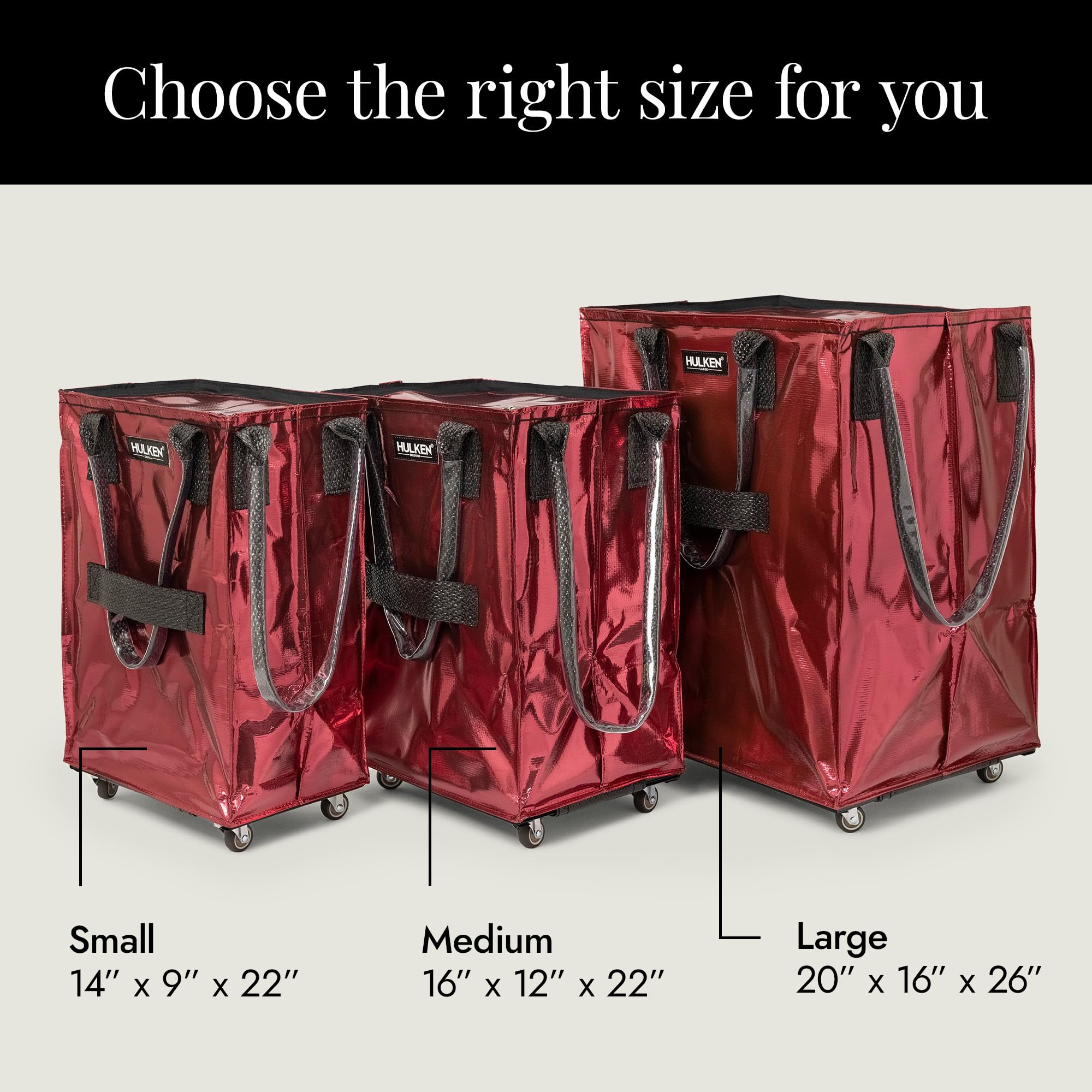 HULKEN bag with swivel wheels glides smoothly on multiple surfaces.
