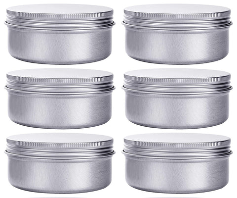 Hulless 6-ounce aluminum tin with screw lid, leakproof for spices.