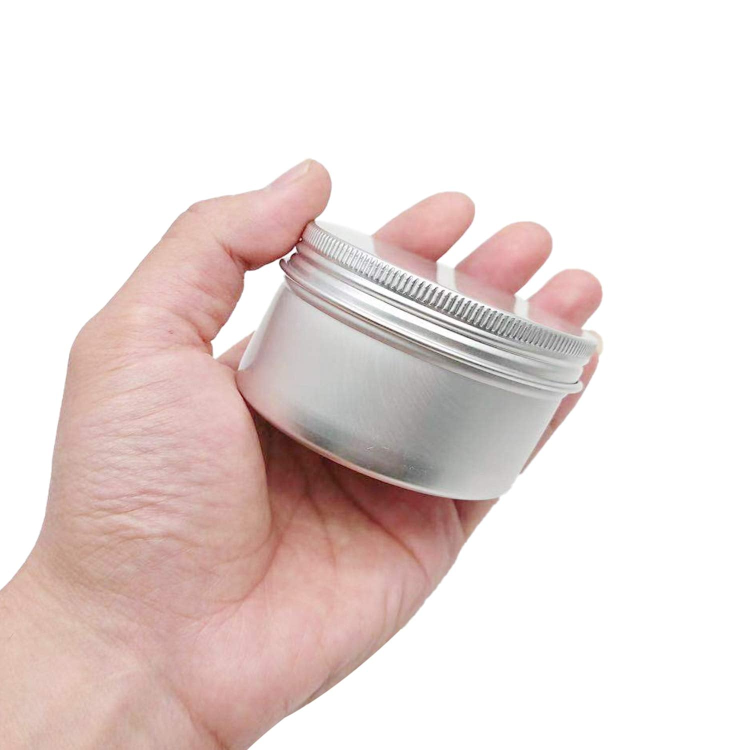 Hulless round silver tin 6oz side view showing durable construction.