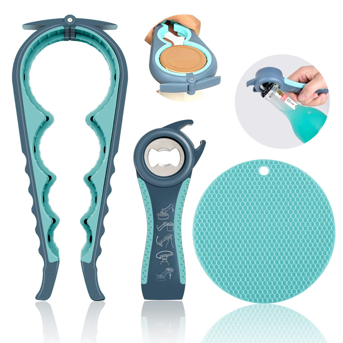 HUMANFUN 4-in-1 jar opener in action for easy grip and lid removal.