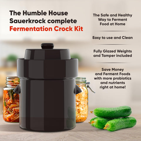 Lid and water channel of Humble House crock protect ferment while gases vent