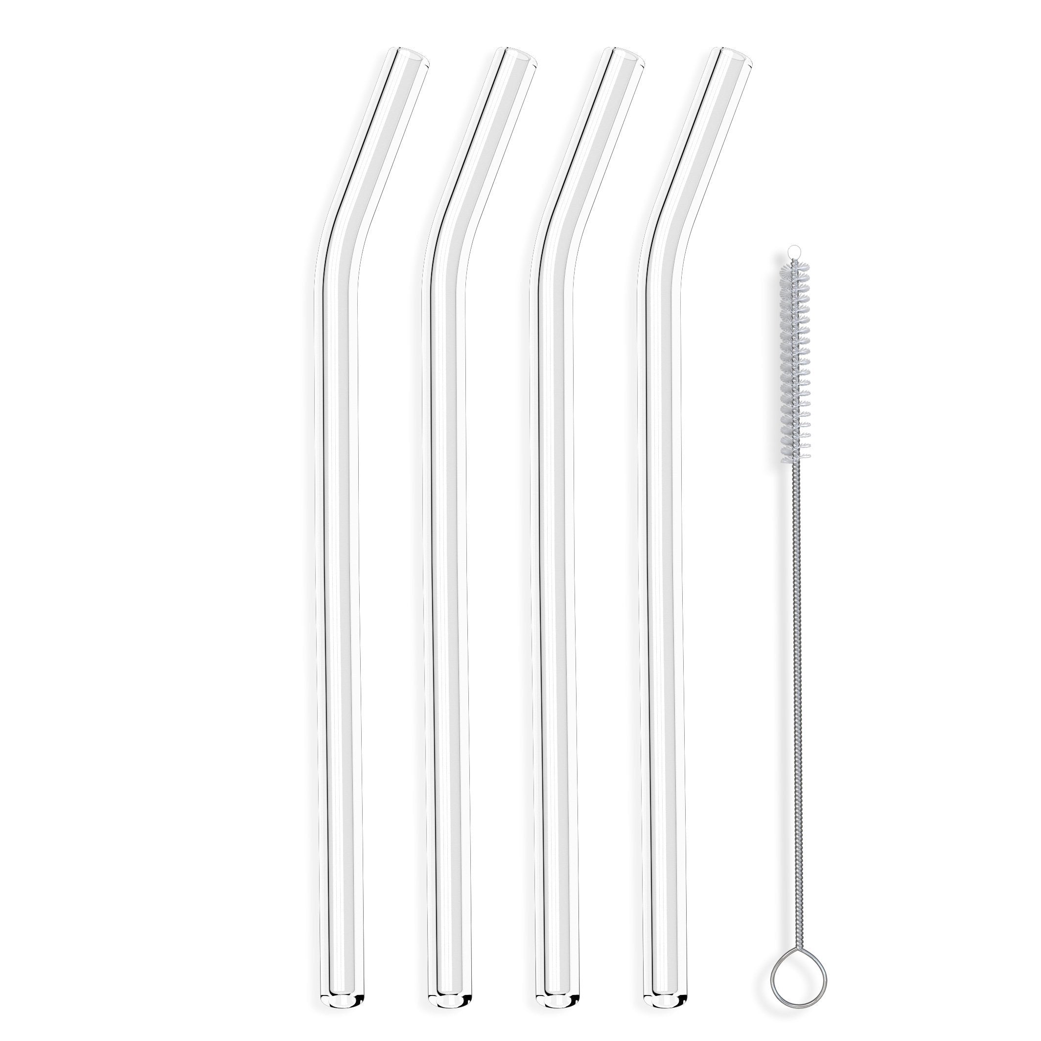Hummingbird Glass Straws clear bent 9in by 9.5mm, ideal for smoothies and cold drinks.