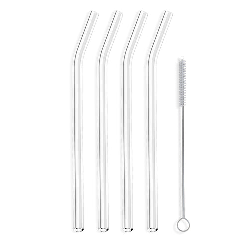 Hummingbird Glass Straws clear bent 9in by 9.5mm, ideal for smoothies and cold drinks.
