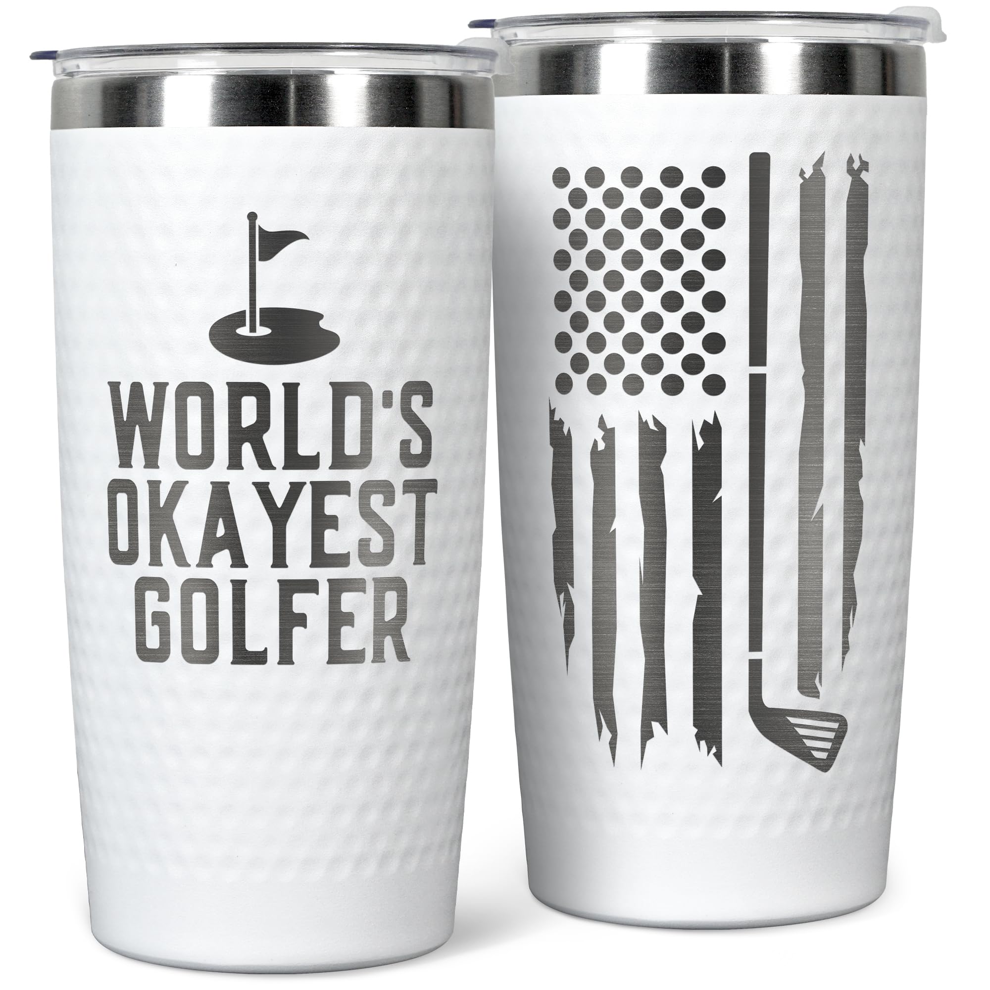 HUNIGIFT Worlds Golfer Tumbler front view, stylish golf gift for men