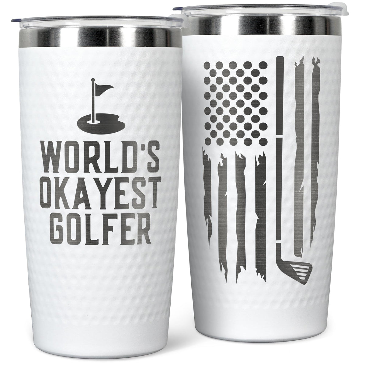 HUNIGIFT Worlds Golfer Tumbler front view, stylish golf gift for men